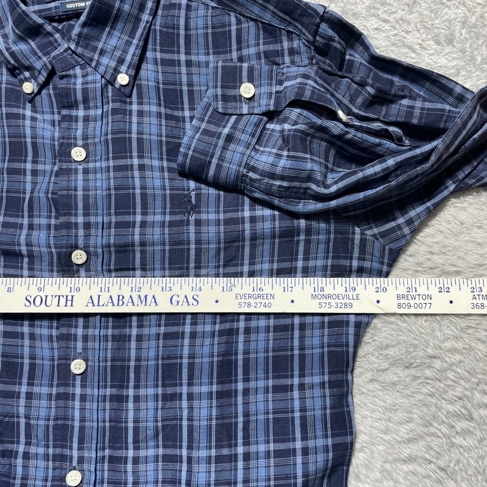 Ralph Lauren Mens Blue Plaid Custom Fit Button Down Shirt Long Sleeve Size S - Picture 7 of 8